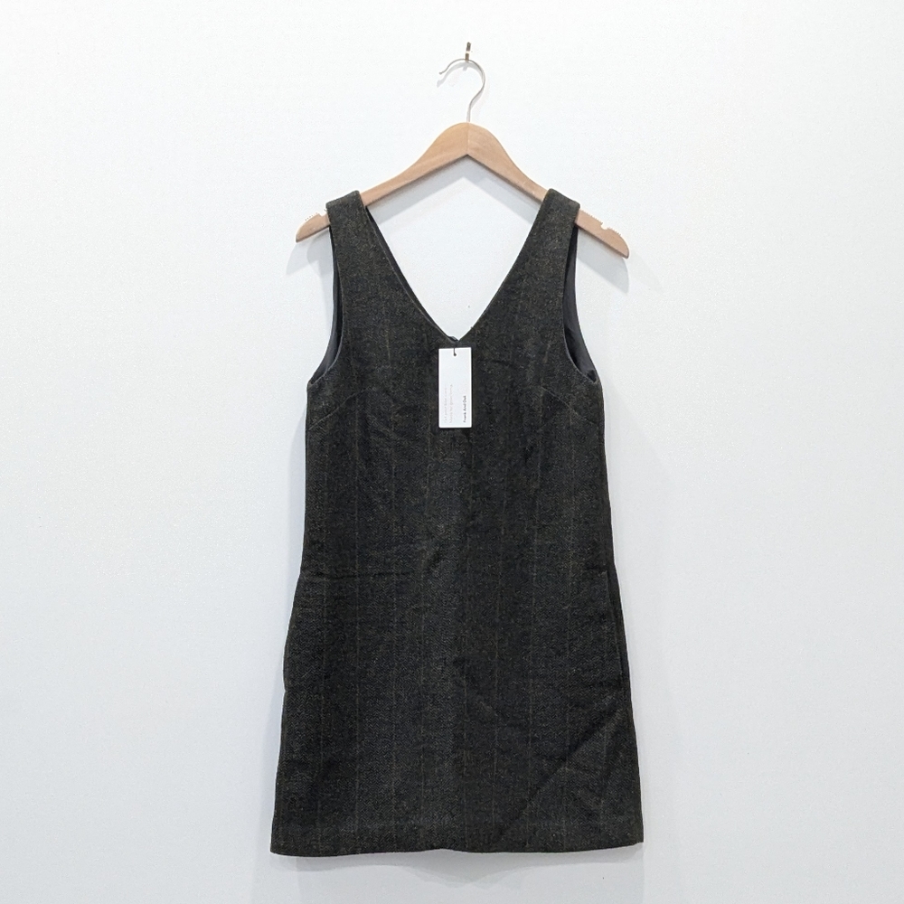 Frank and Oak Tweed Heather Hunter Green Plaid Wool Pinafore Jumper XS NWT